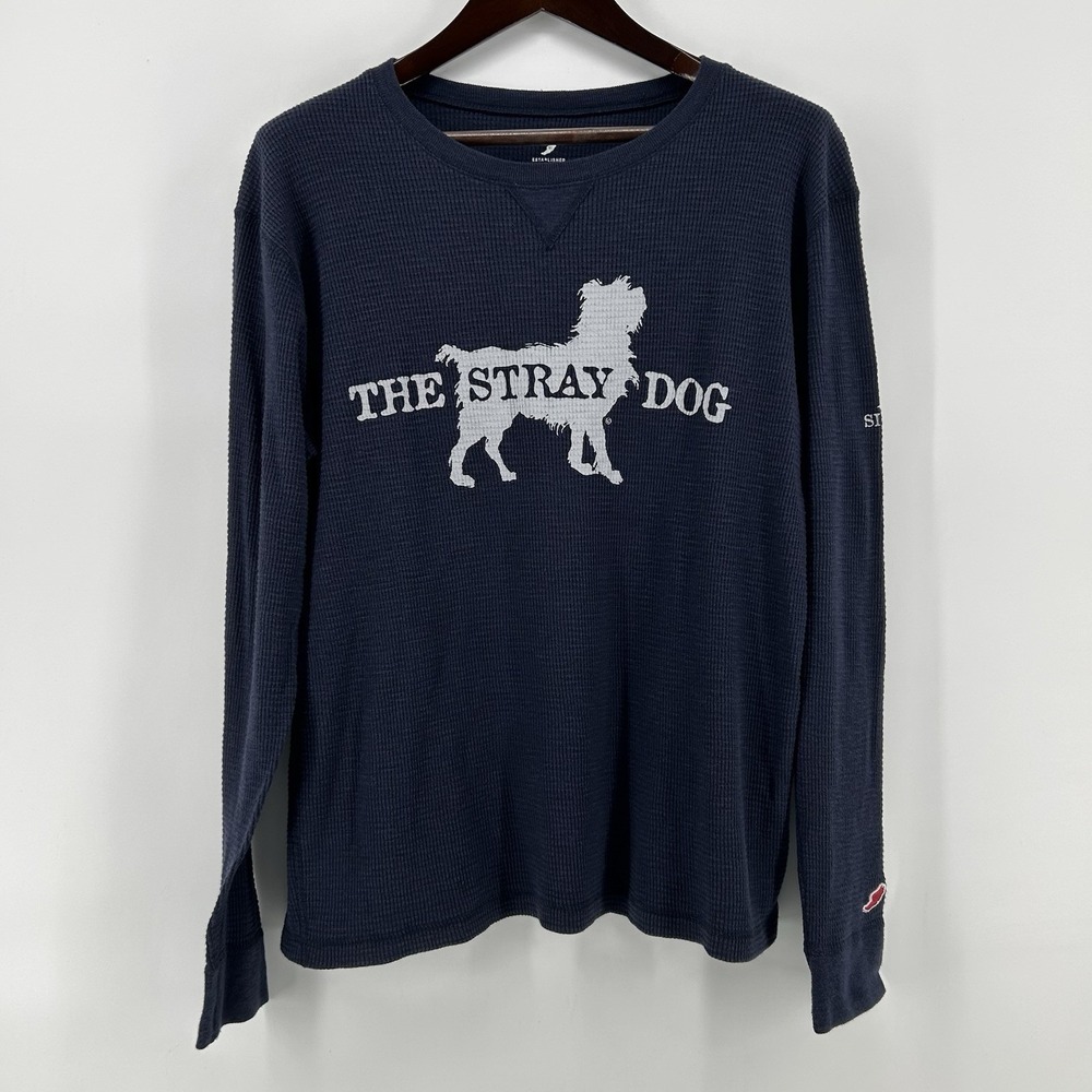 League The Stray Dog Bar Grill Shirt Mens L Navy Waffle Thermal New Buffalo MI